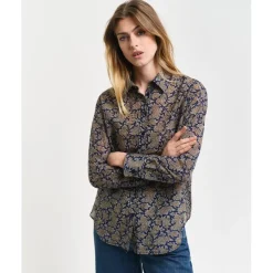 Gant Paisley Long Sleeve Regular Fit Shirt in Blue