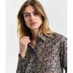 Gant Paisley Long Sleeve Regular Fit Shirt in Blue