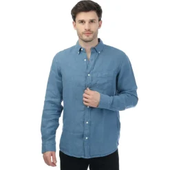 Gant Regular Fit Garment Dyed Linen Shirt in Blue