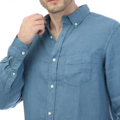 Gant Regular Fit Garment Dyed Linen Shirt in Blue
