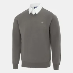 Giorgio Mens Mock V Neck Knitted Sweater in Grey