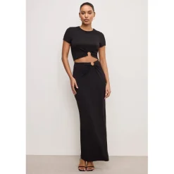Good American Stretch Jersey Maxi Skirt in Black