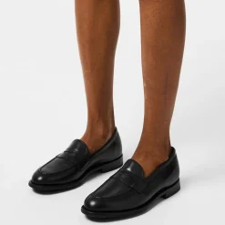 Grenson Penny Flat Heel Loafers in Black