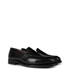 Grenson Penny Flat Heel Loafers in Black