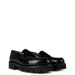 Grenson Penny Loafer Block Heel in Black