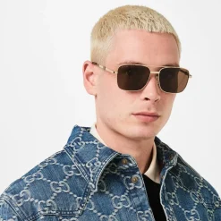 Gucci Square Frame Sunglasses in Gold