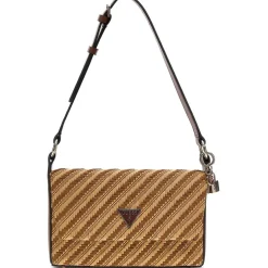 Guess Straw Stripe Patterned Cross Body with Key Ring in Brown