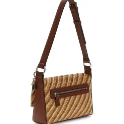 Guess Straw Stripe Patterned Cross Body with Key Ring in Brown