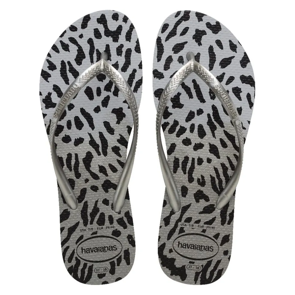 Havaianas Slim Leopard Patterned Flip Flops in Grey