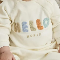 Hello World Baby Unisex Hello Jog Set Beige in Neutral