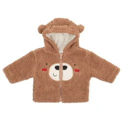 Hello World Bear Borg Hooded Teddy Jacket in Brown