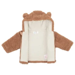 Hello World Bear Borg Hooded Teddy Jacket in Brown