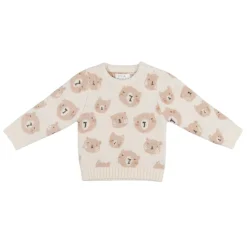 Hello World Bear Crew Neck Long Sleeve Sweater in Cream