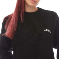 Heron Preston CTNMB Knitted Oversized Crewneck Sweater in Black-White