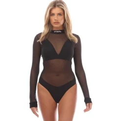 Heron Preston CTNMB Mesh Long-Sleeve Bodysuit in Black
