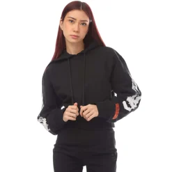 Heron Preston Flaming Skull Cropped Hoodie in Black-White