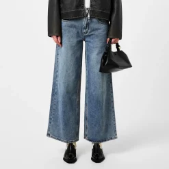 House of Sunny Wide Leg Logo Jeans in Blue