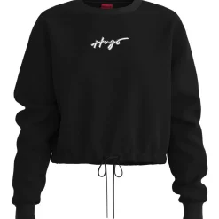 Hugo Cropped Crew Neck Relaxed Fit Sweatshirt in Black