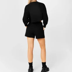 Hugo Cropped Crew Neck Relaxed Fit Sweatshirt in Black