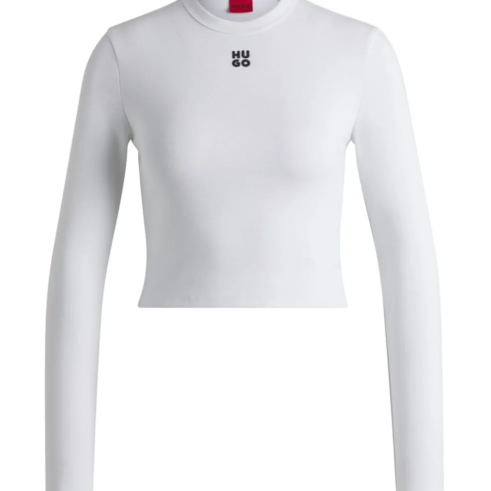 Hugo Cropped Crew Neck Slim Fit T-Shirt in White
