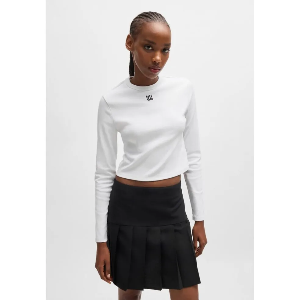Hugo Cropped Crew Neck Slim Fit T-Shirt in White