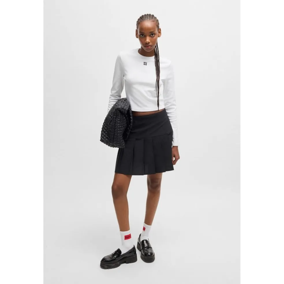 Hugo Cropped Crew Neck Slim Fit T-Shirt in White