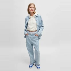 Hugo Cropped Hooded Relaxed Fit Sweatshirt in White