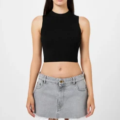 Hugo Cropped Mock Neck Slim Fit Tank in Black