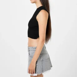 Hugo Cropped Mock Neck Slim Fit Tank in Black