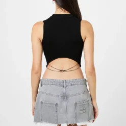 Hugo Cropped Mock Neck Slim Fit Tank in Black