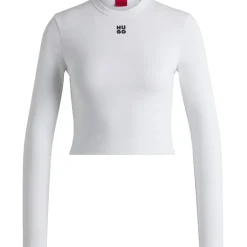 Hugo Cropped Slim Fit Long Sleeve T-Shirt in White