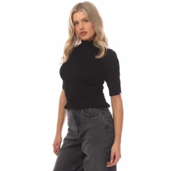 Hugo Dandelia Ruffle-Trim Top in Black