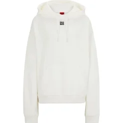 Hugo Delfinia Stacked Logo Embroidery Hoodie in Natural