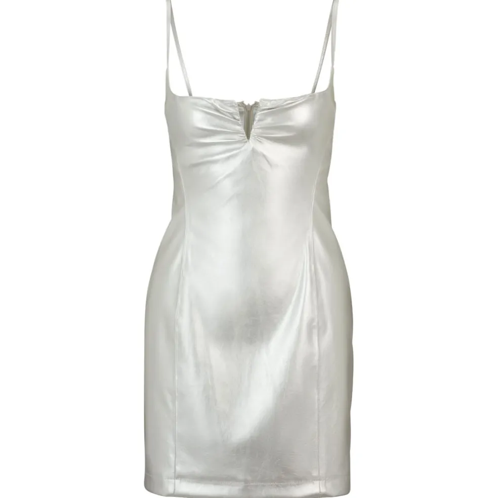 Hugo Kateresa-1 Metallix Faux-Leather Mini Dress in Silver