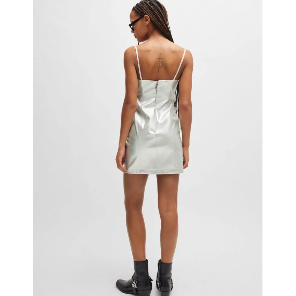Hugo Kateresa-1 Metallix Faux-Leather Mini Dress in Silver