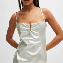Hugo Kateresa-1 Metallix Faux-Leather Mini Dress in Silver