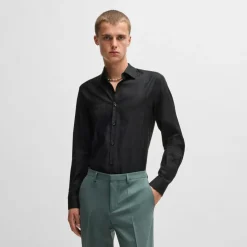 Hugo Kenno Checkerboard Print Shirt in Black