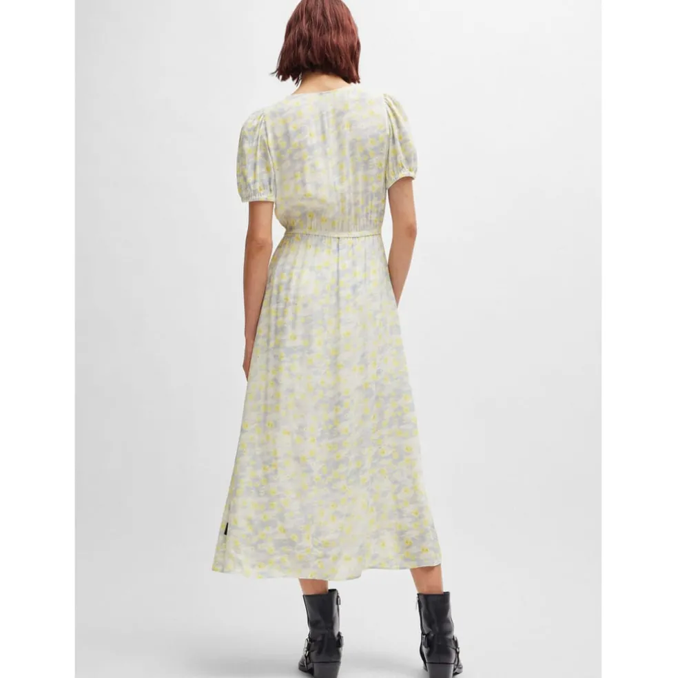 Hugo Kikoni-1 Wrap-Front Dress in White yellow