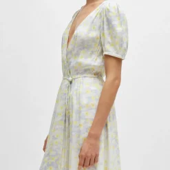 Hugo Kikoni-1 Wrap-Front Dress in White yellow