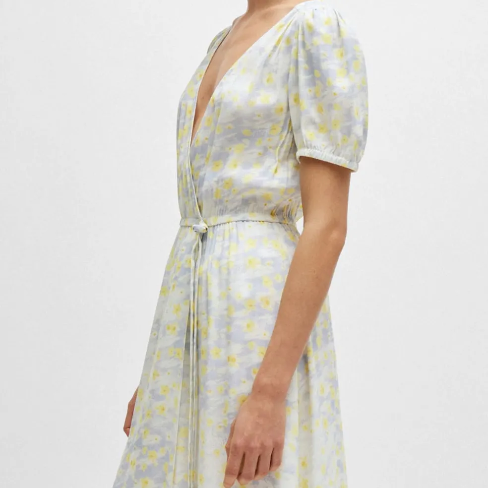 Hugo Kikoni-1 Wrap-Front Dress in White yellow