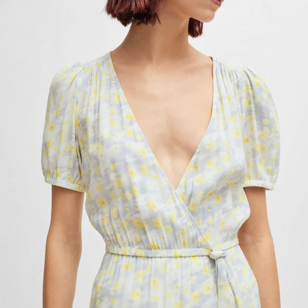 Hugo Kikoni-1 Wrap-Front Dress in White yellow
