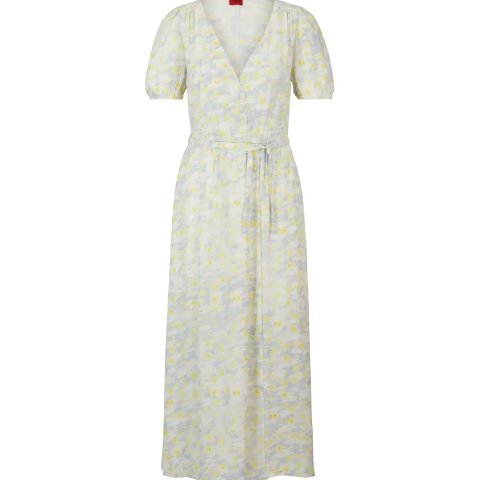 Hugo Kikoni-1 Wrap-Front Dress in White yellow