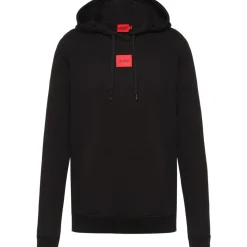 Hugo Label Cotton Terry Hoodie in Black