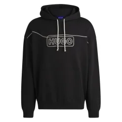 Hugo Noiderhood Chain Stitch Logo Hoodie in Black
