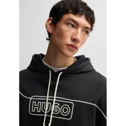Hugo Noiderhood Chain Stitch Logo Hoodie in Black