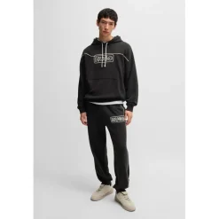Hugo Noiderhood Chain Stitch Logo Hoodie in Black