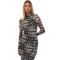Hugo Nortensis Long Sleeve Dress in Black-White