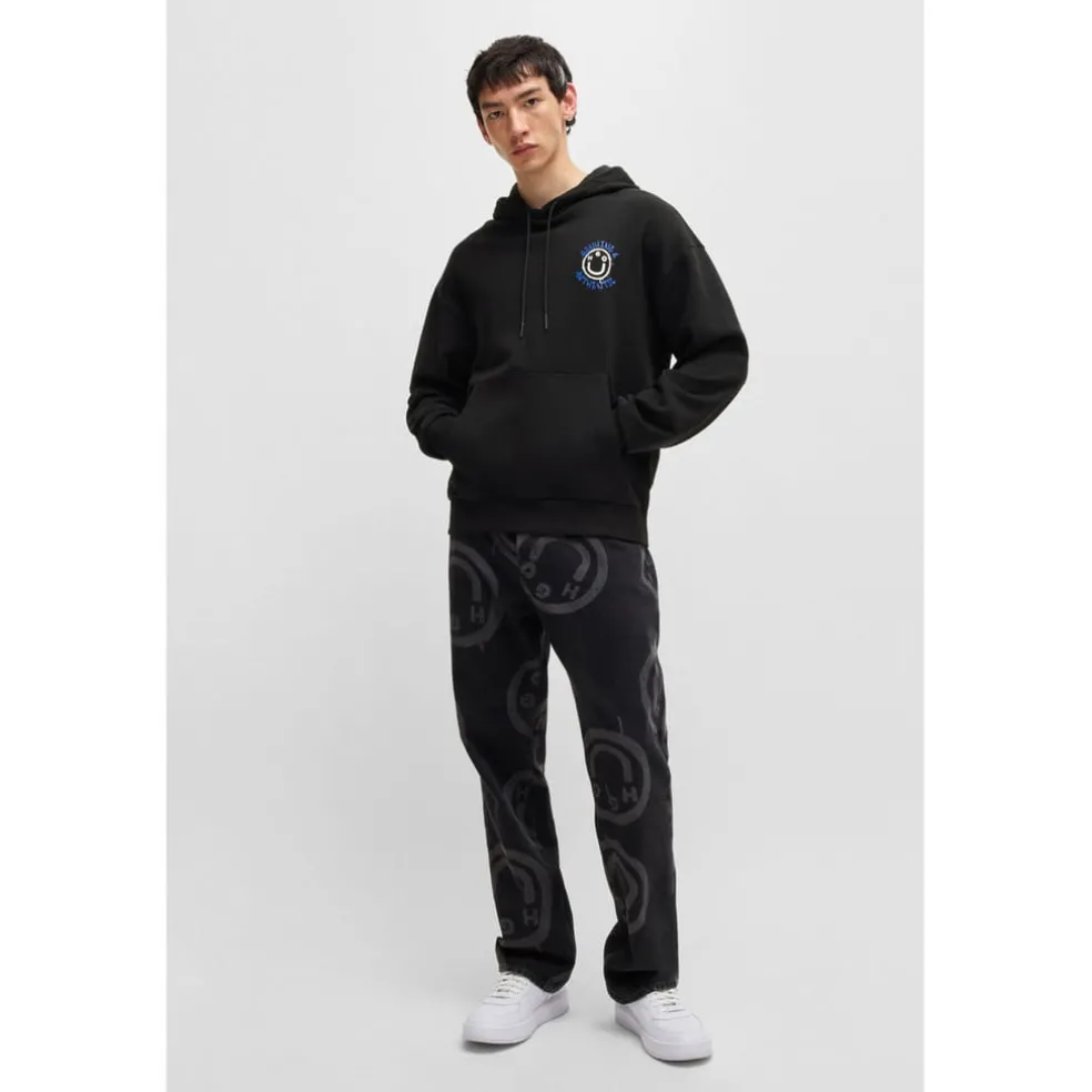Hugo Nothentico Seasonal Artwork Hoodie in Black