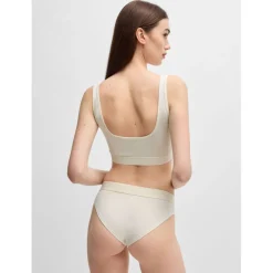 Hugo Red Logo Label Stretch Cotton Bralette in Natural