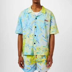 Hugo Relaxed Fit Short Sleeve Beach Shirt in Yellow